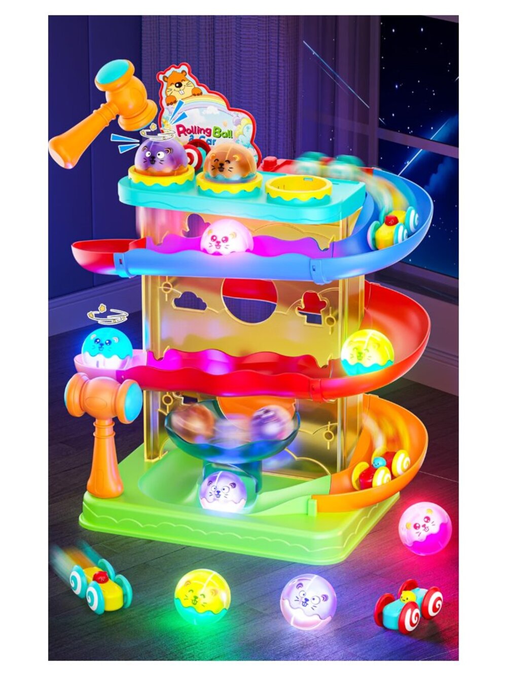 2-in-1 Ball Drop & Car Ramp Race Track Montessori Toy Toddlers
